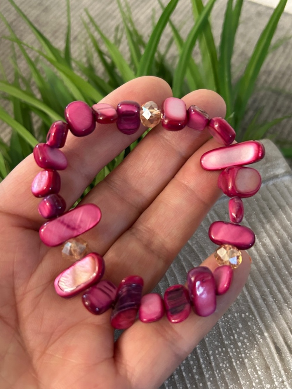 Elegant Pink Shell Bead Stretch Bracelet beachy vibes